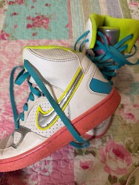 Nike High-Top Sneakers in White, Teal, Neon Yellow & Coral